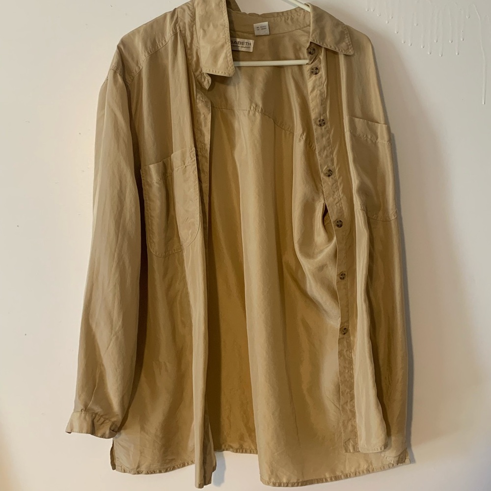 Silk Liz Claiborne Beige Button Down Shirt